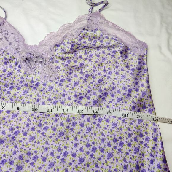 Vtg Y2K Victoria's Secret Purple Ditsy Floral Satin Cami Slip Dress Large Fairy - Picture 9 of 10